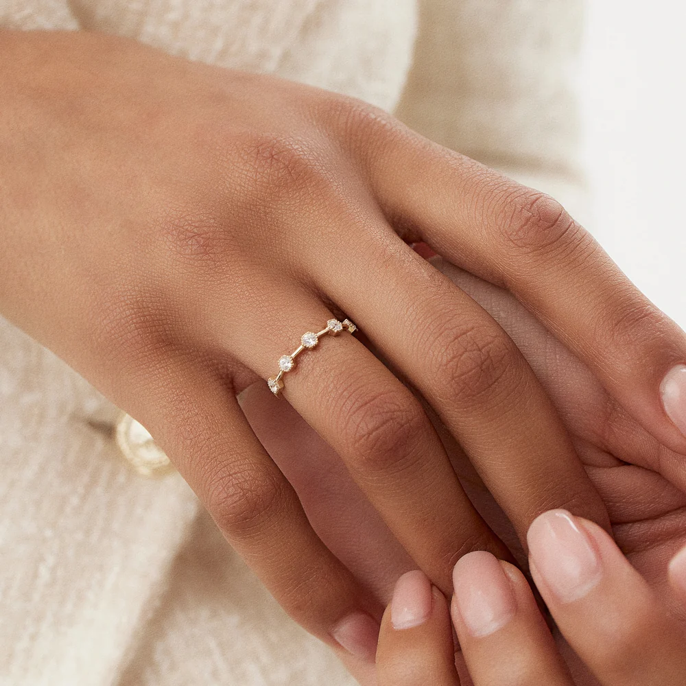 14k Hexagon Milgrain Setting Five Stone Diamond Ring - Image 3