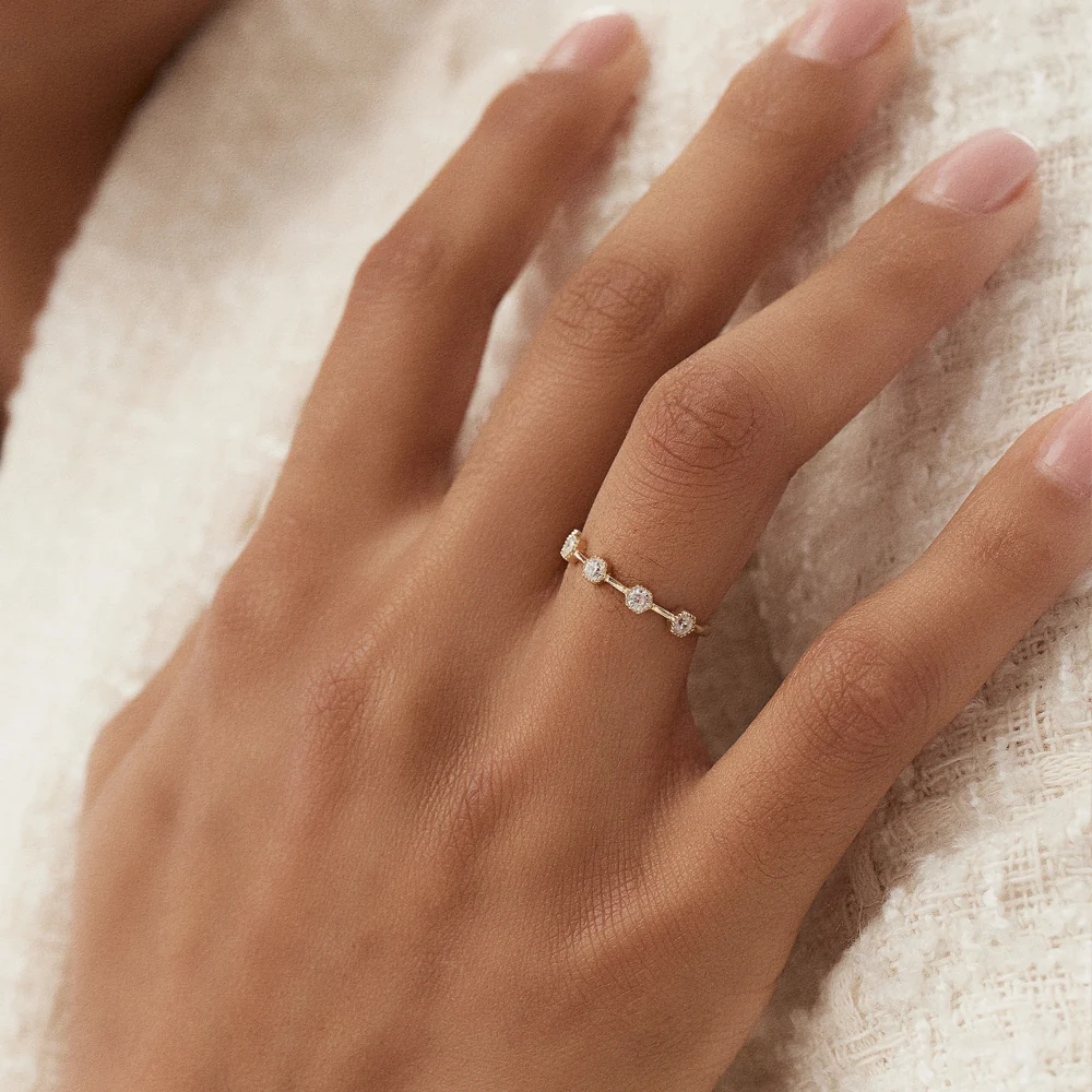 14k Hexagon Milgrain Setting Five Stone Diamond Ring - Image 4
