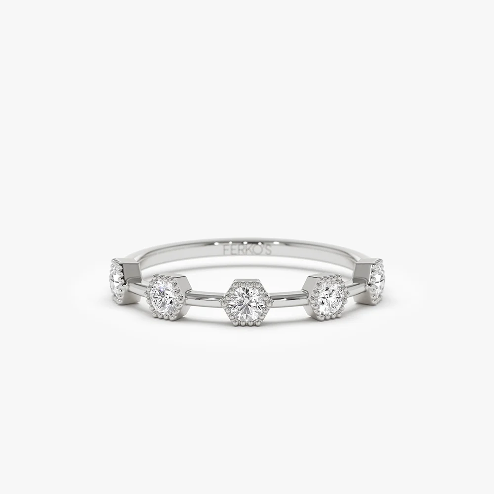 14k Hexagon Milgrain Setting Five Stone Diamond Ring - Image 6