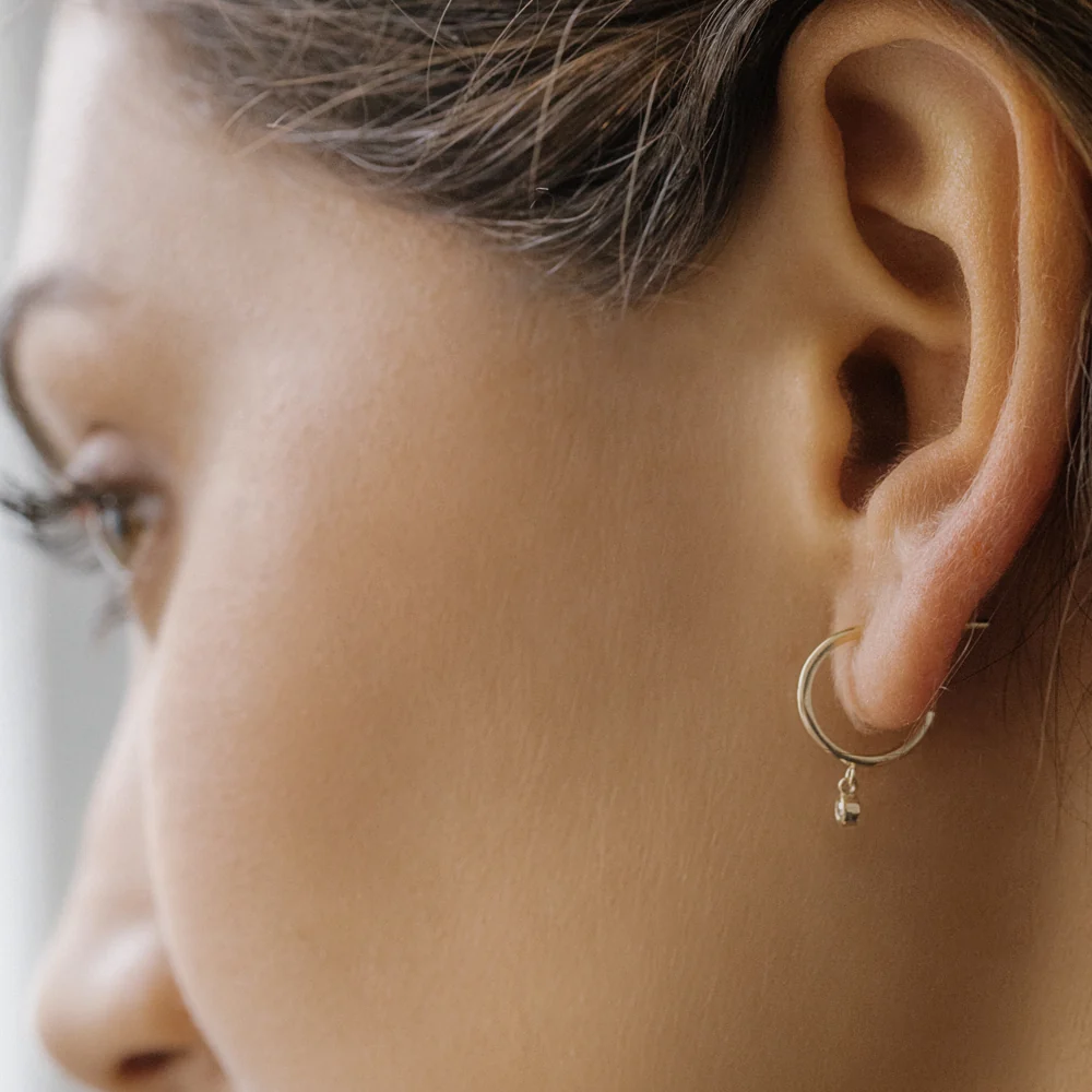 14K Hoop with Dangling Diamond - Image 4