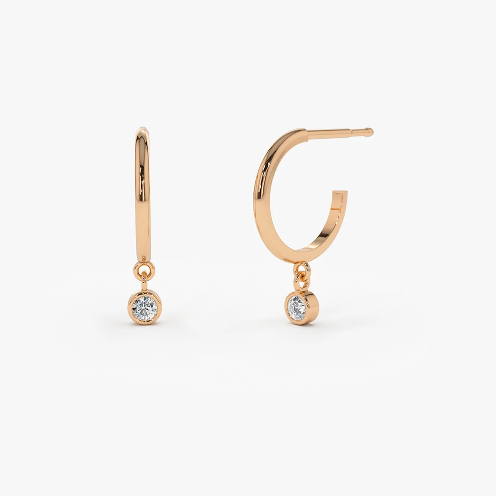 14K Hoop with Dangling Diamond - Image 6