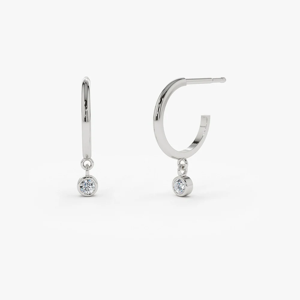 14K Hoop with Dangling Diamond - Image 7