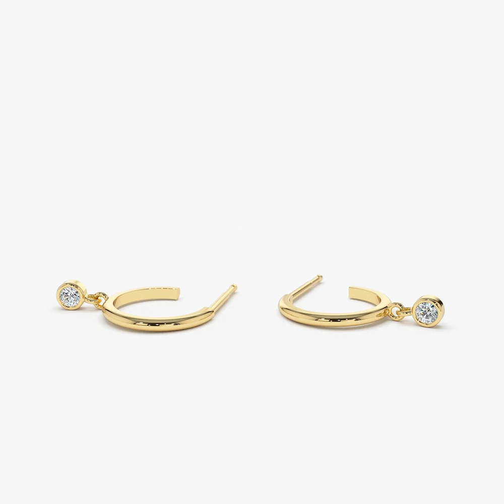 14K Hoop with Dangling Diamond - Image 8