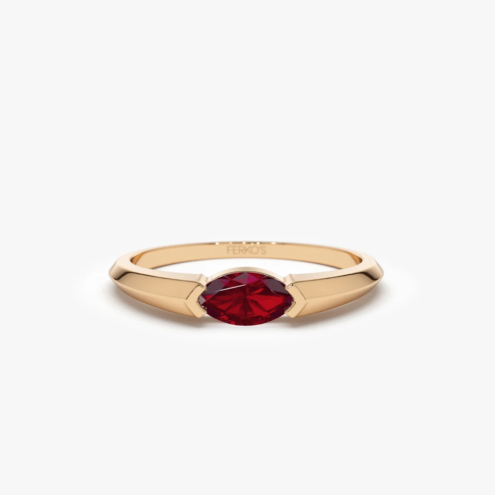 14K Horizontal Marquise Shape Natural Ruby Ring - Image 5