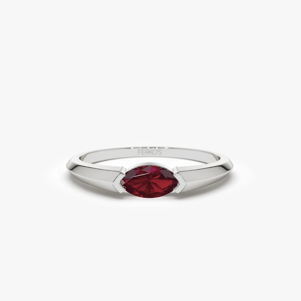14K Horizontal Marquise Shape Natural Ruby Ring - Image 6