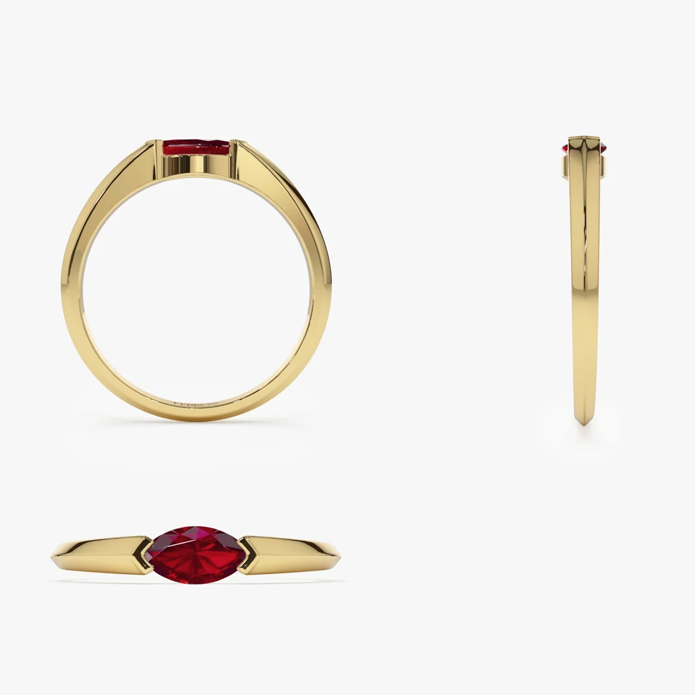 14K Horizontal Marquise Shape Natural Ruby Ring - Image 7