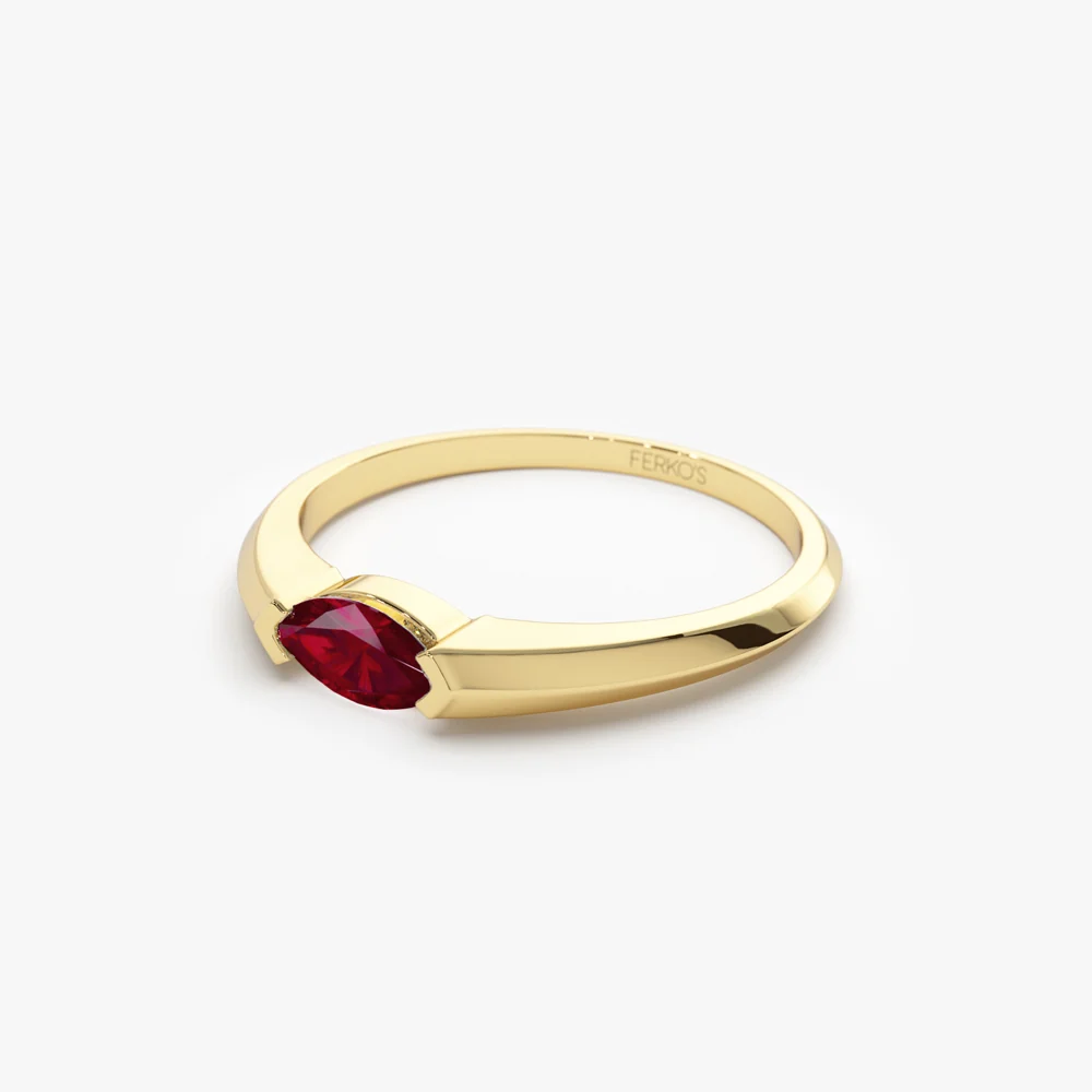 14K Horizontal Marquise Shape Natural Ruby Ring - Image 8