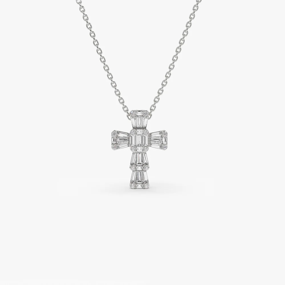 14k Illusion Setting Baguette Diamond Cross - Image 6