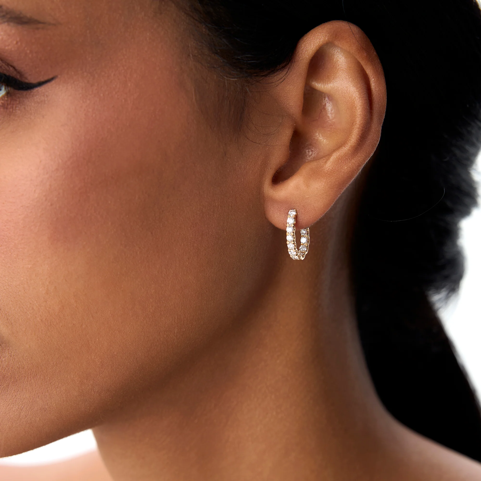 14k Inside Out J Hoop Diamond Earrings - Image 3