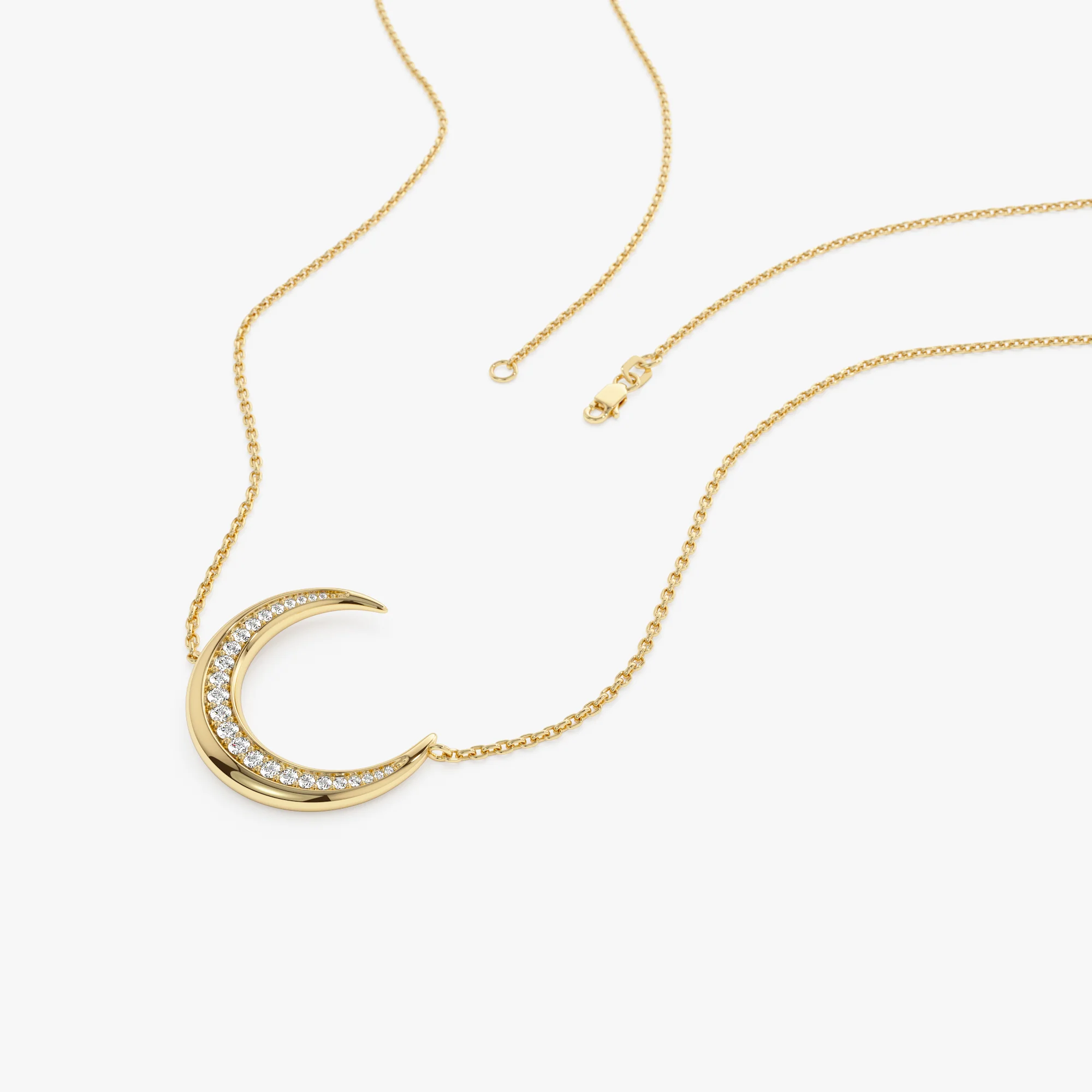 14k Large Diamond Crescent Moon Necklace - Image 7