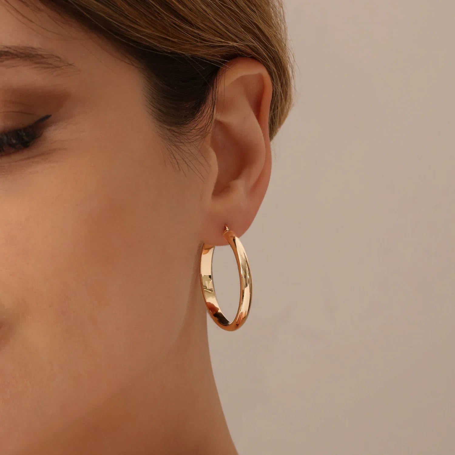 14k Large Gold Hoop Earrings 35MM - Image 2