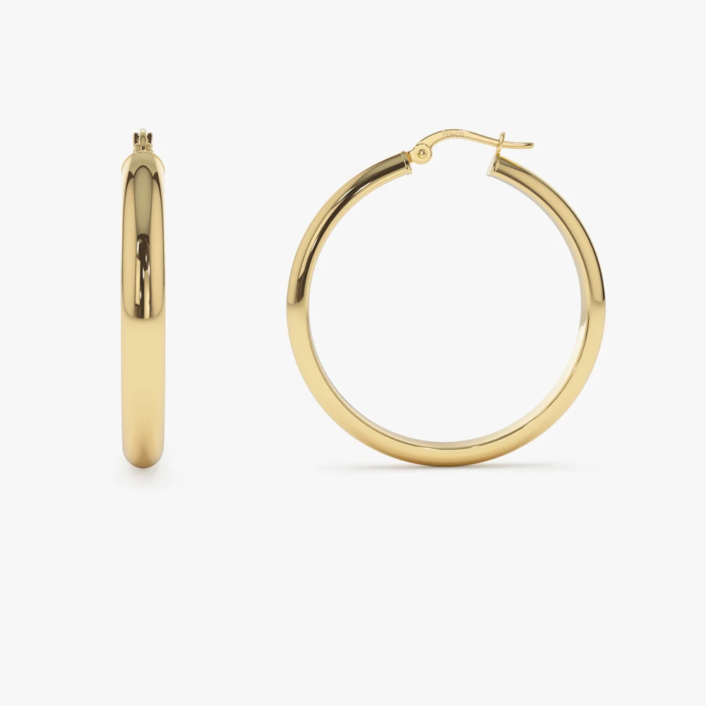 14k Large Gold Hoop Earrings 35MM - Image 5