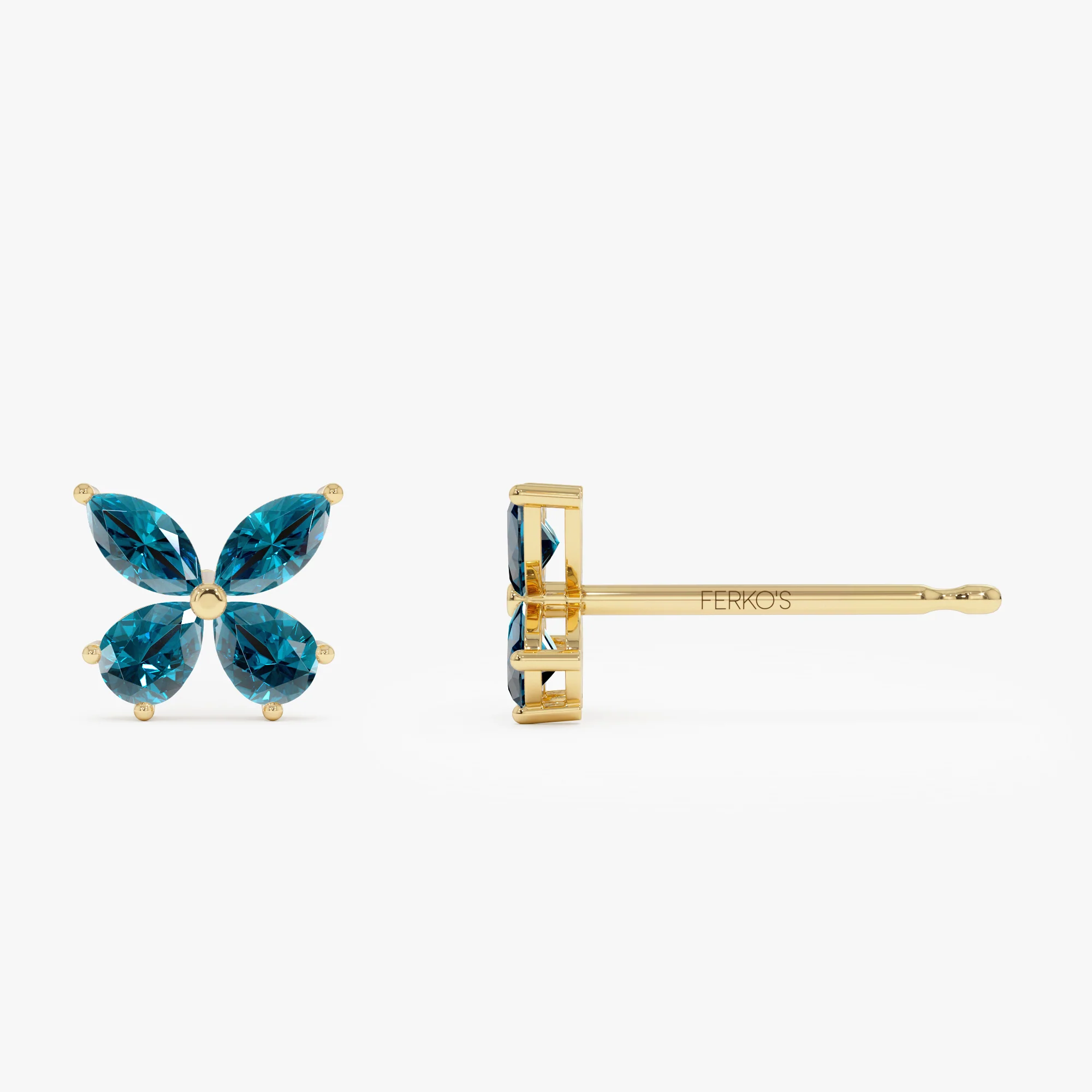 14K London Blue Topaz  Butterfly Stud Earrings - Image 6