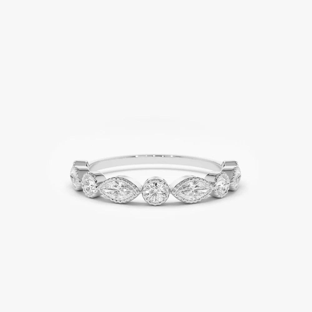14K Marquise and Round Diamond Milgrain Bezel Setting Ring - Image 6