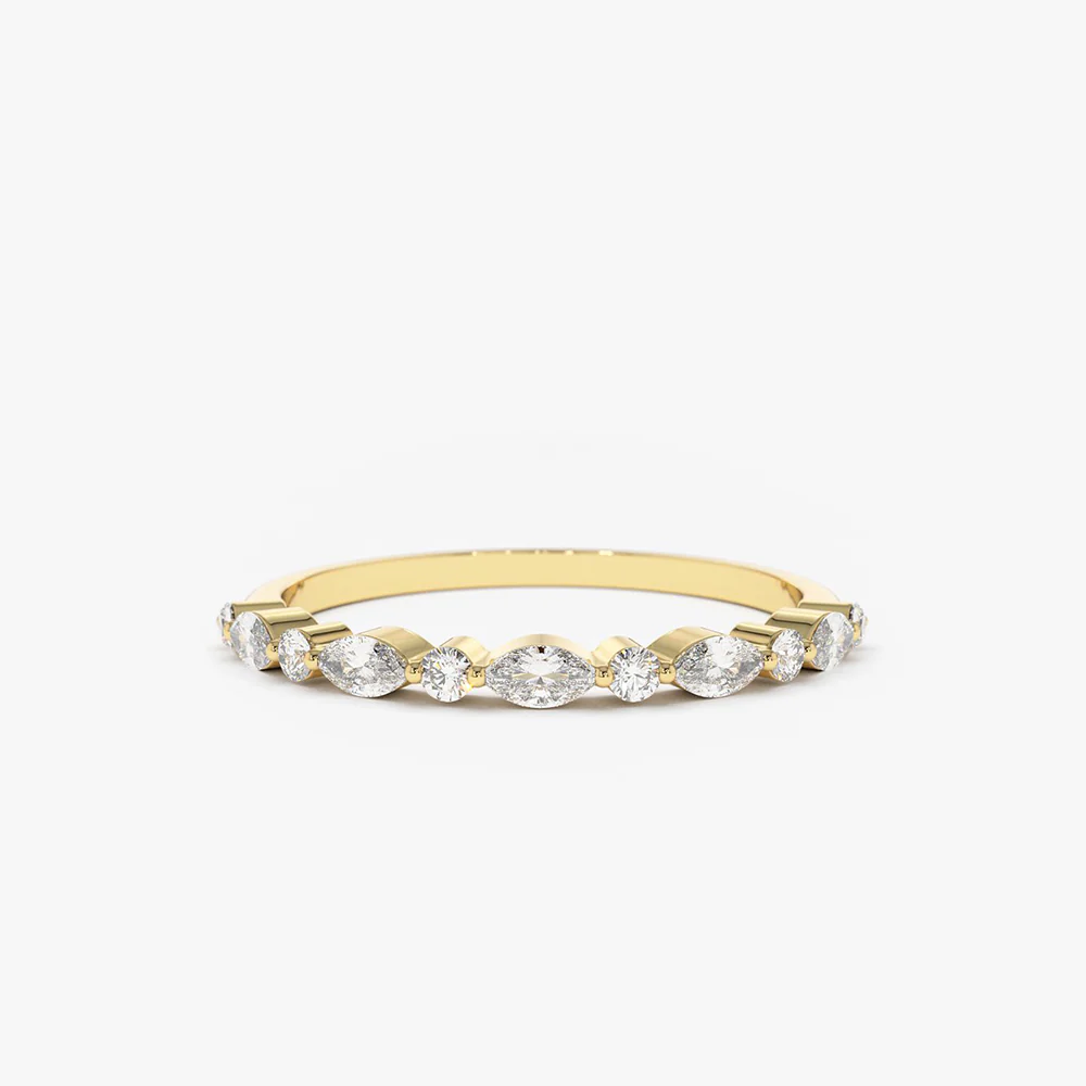 14K Gold Marquise and Round Diamond Ring