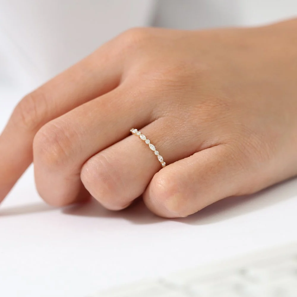14K Gold Marquise and Round Diamond Ring - Image 3
