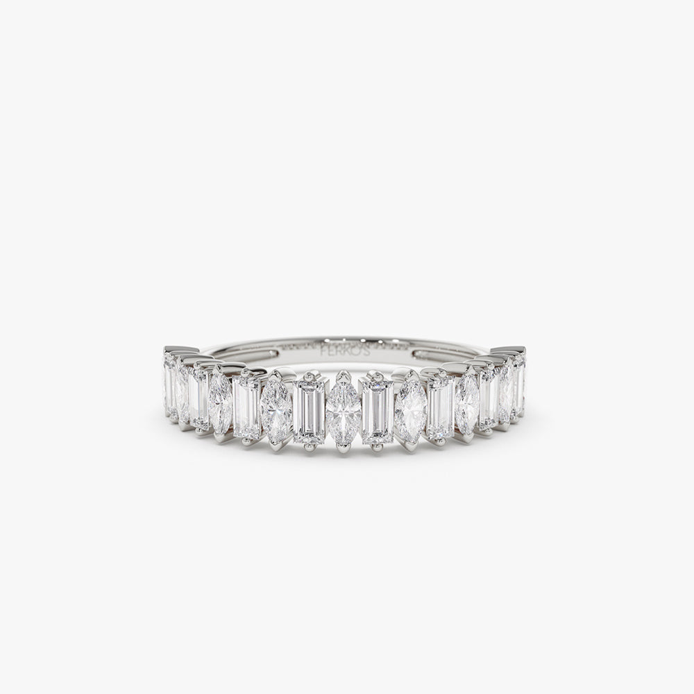 14k Marquise & Baguette Diamond Wedding Ring - Image 8