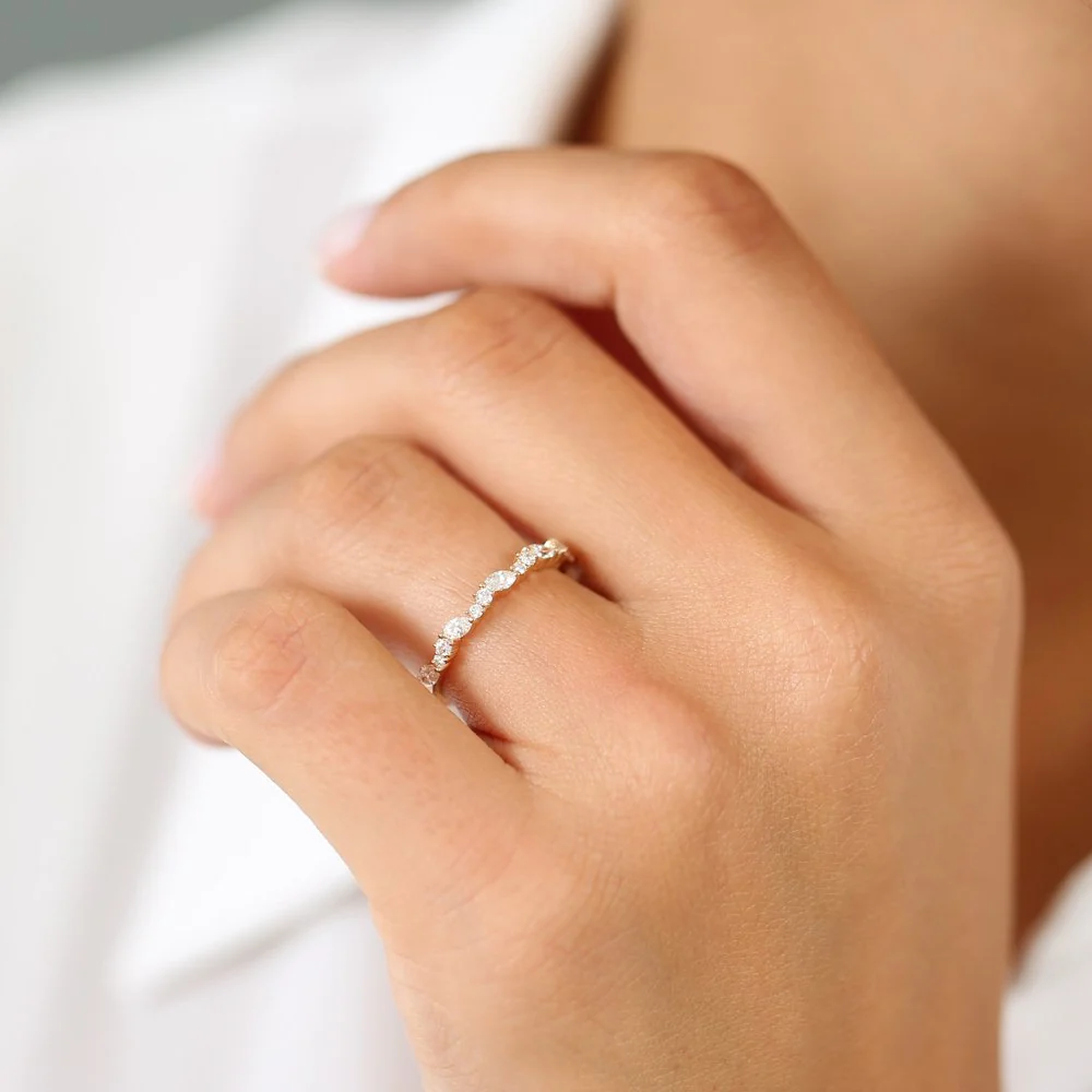 14k Marquise Cluster Stackable Wedding Ring - Image 6