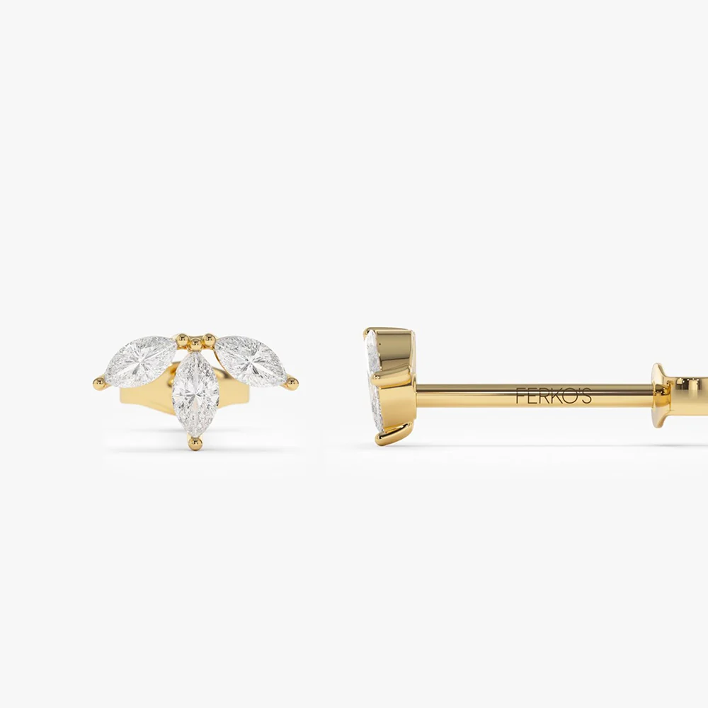 14k Marquise Crown Stud Earrings - Image 8