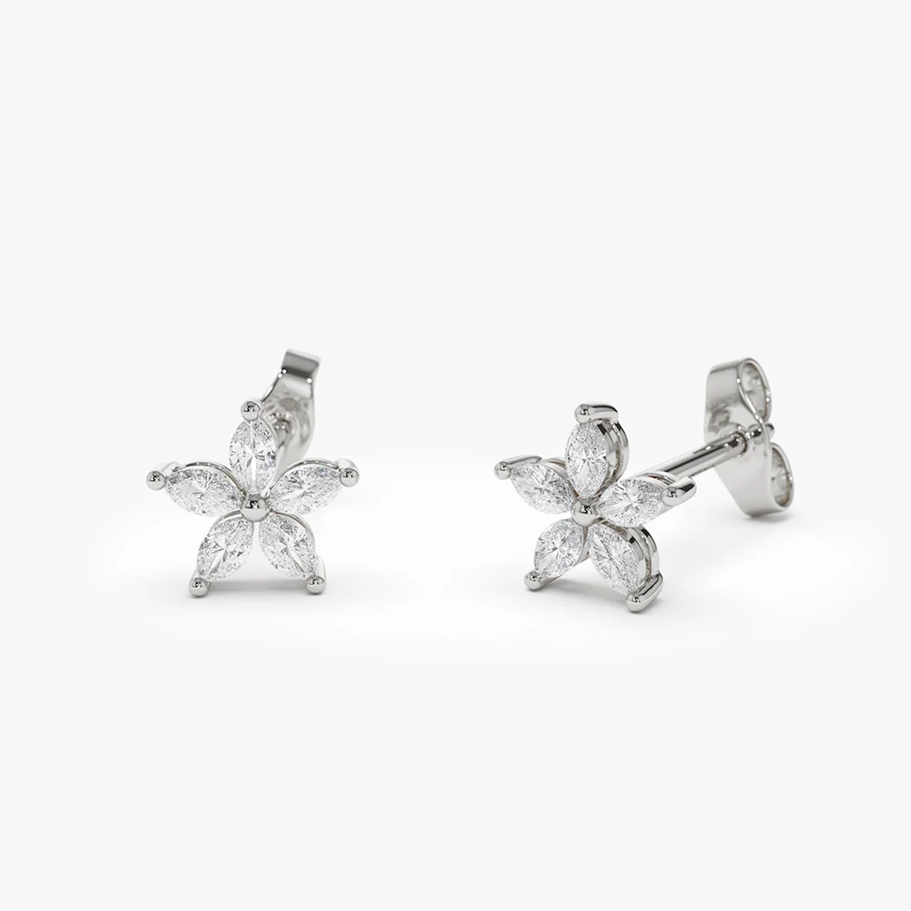 14k Marquise Diamond Floral Studs - Image 7