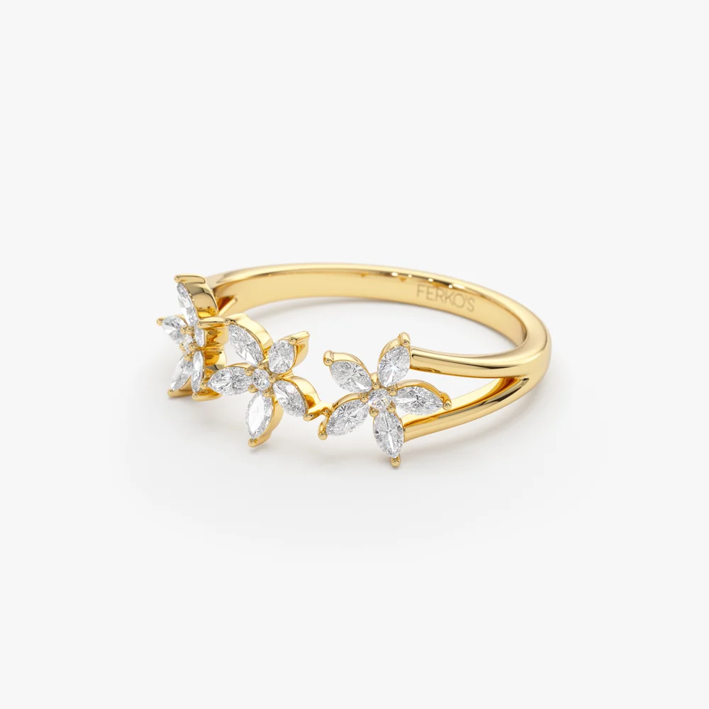 14k Marquise Diamond Multi-Flower Ring - Image 10