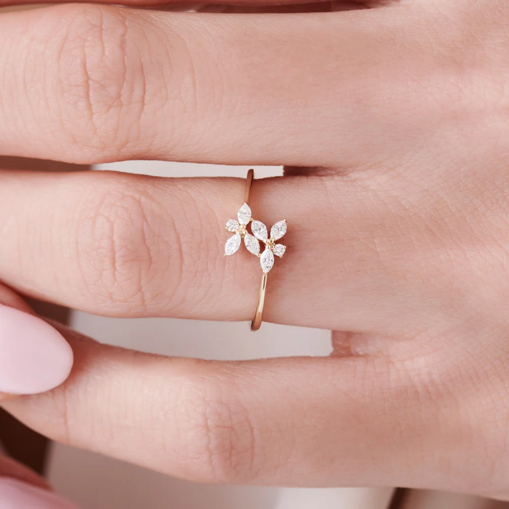 14k Marquise Diamond Trendy Stackable Ring - Image 2
