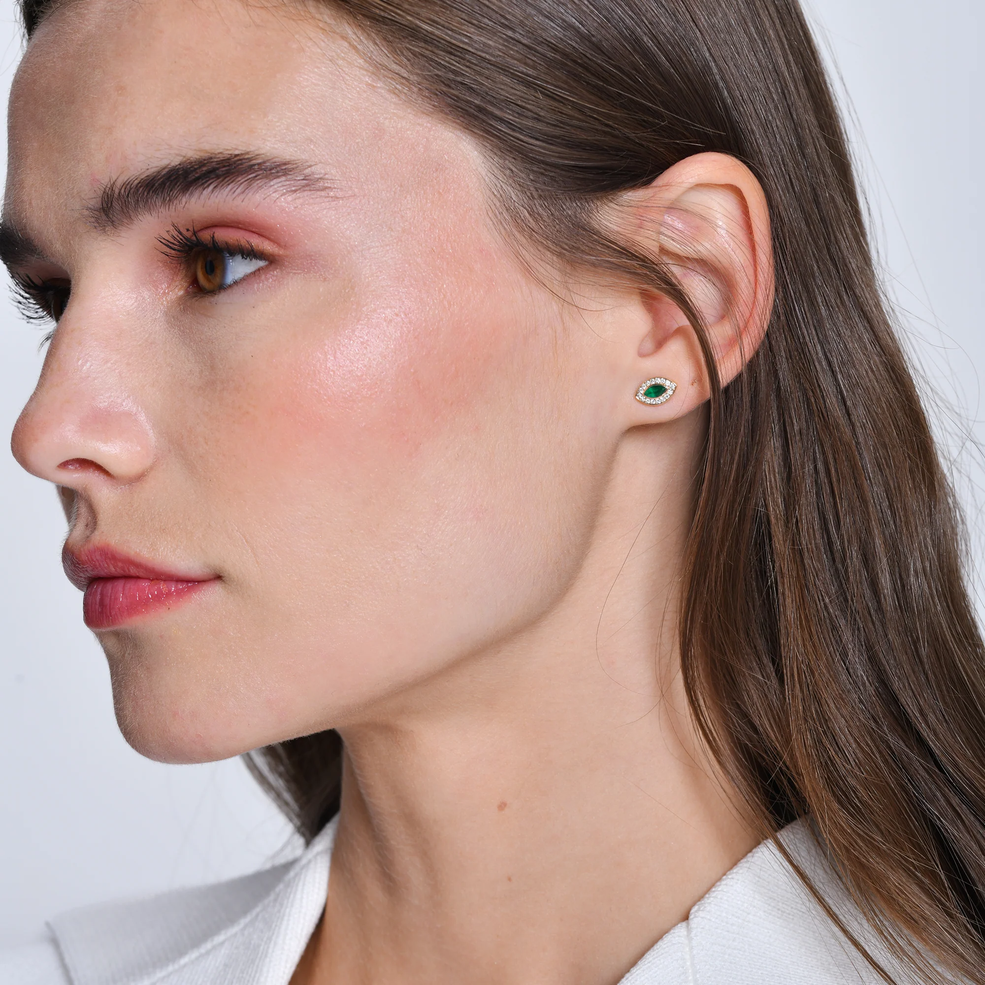 14k Marquise Emerald Diamond Halo Stud Earrings - Image 2