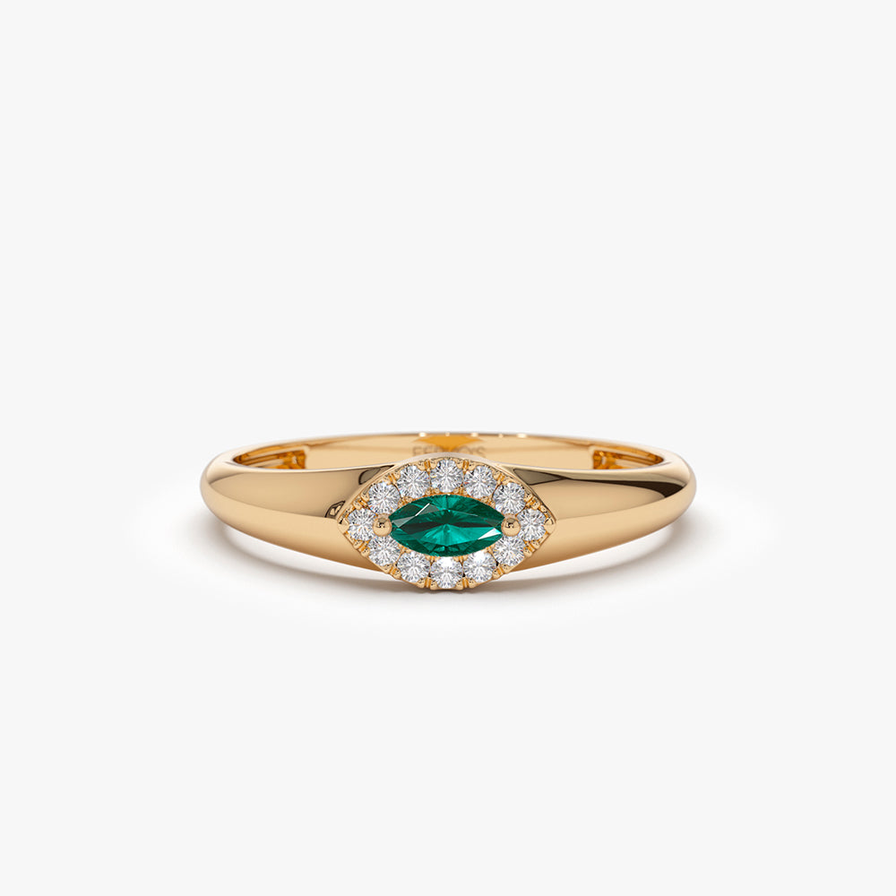 14k Marquise Emerald Ring in Halo Setting - Image 3