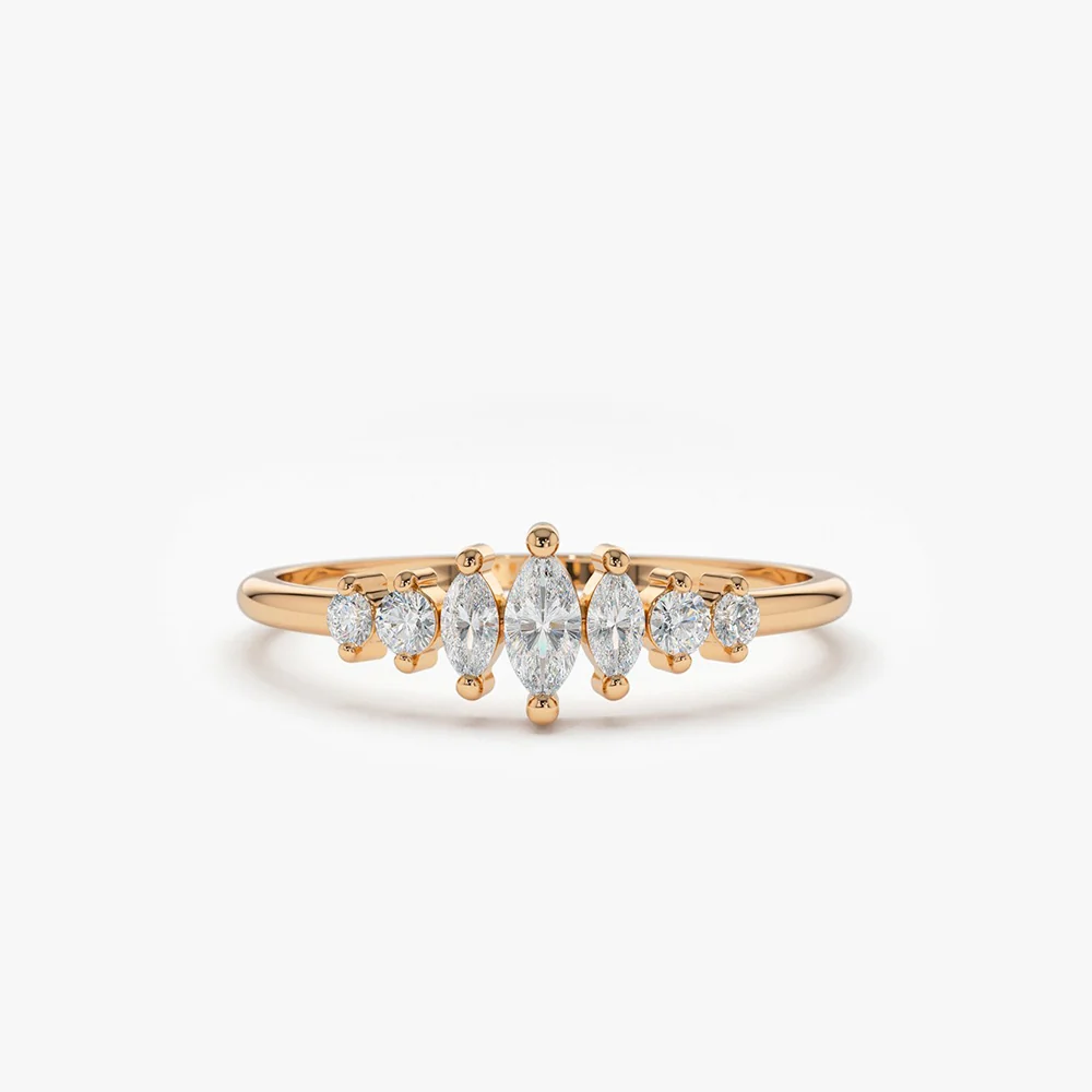 14k Marquise & Round Diamond Anniversary Band - Image 6