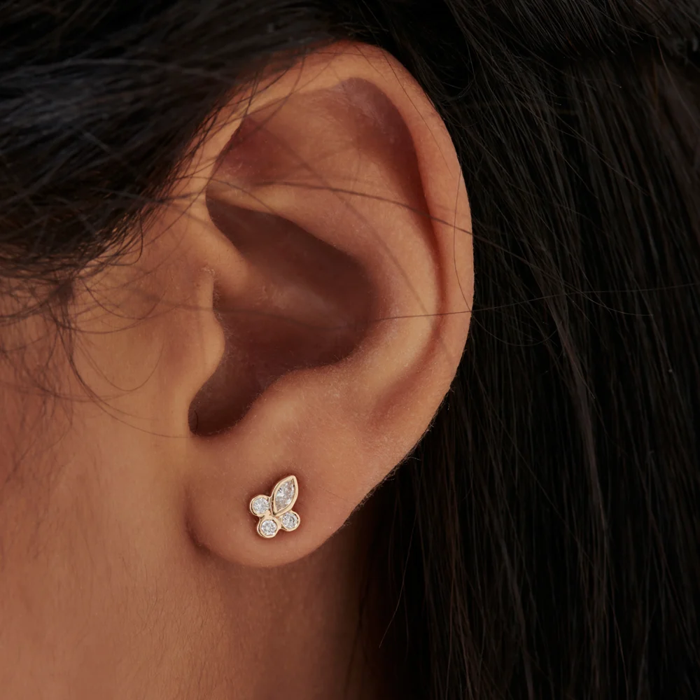 14k Marquise & Round Diamond Crown Earrings - Image 2