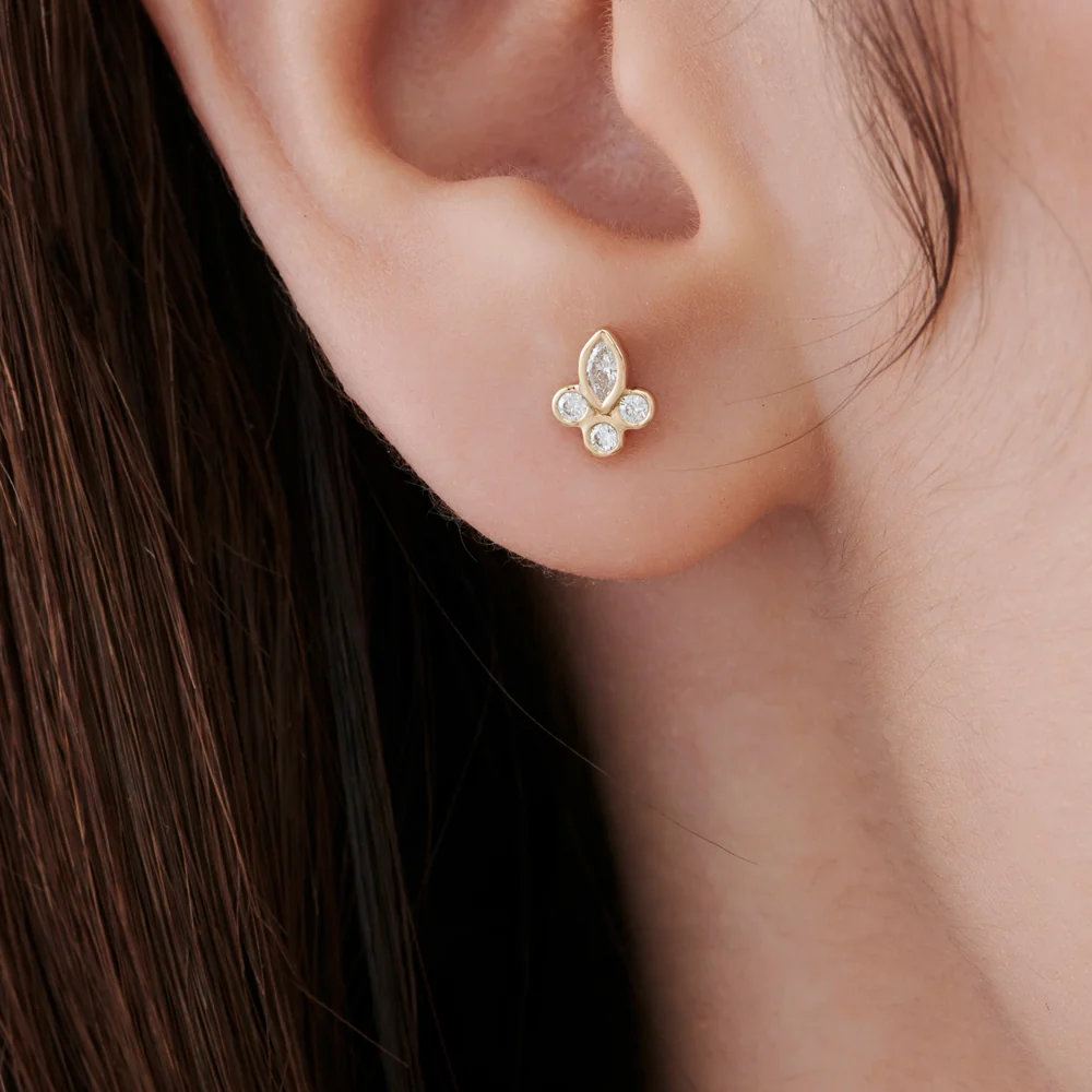 14k Marquise & Round Diamond Crown Earrings - Image 3