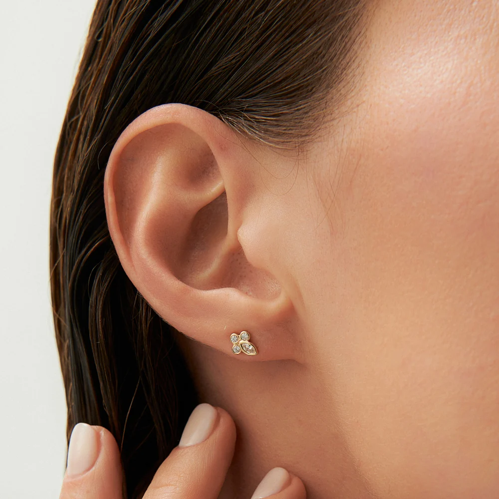 14k Marquise & Round Diamond Crown Earrings - Image 5