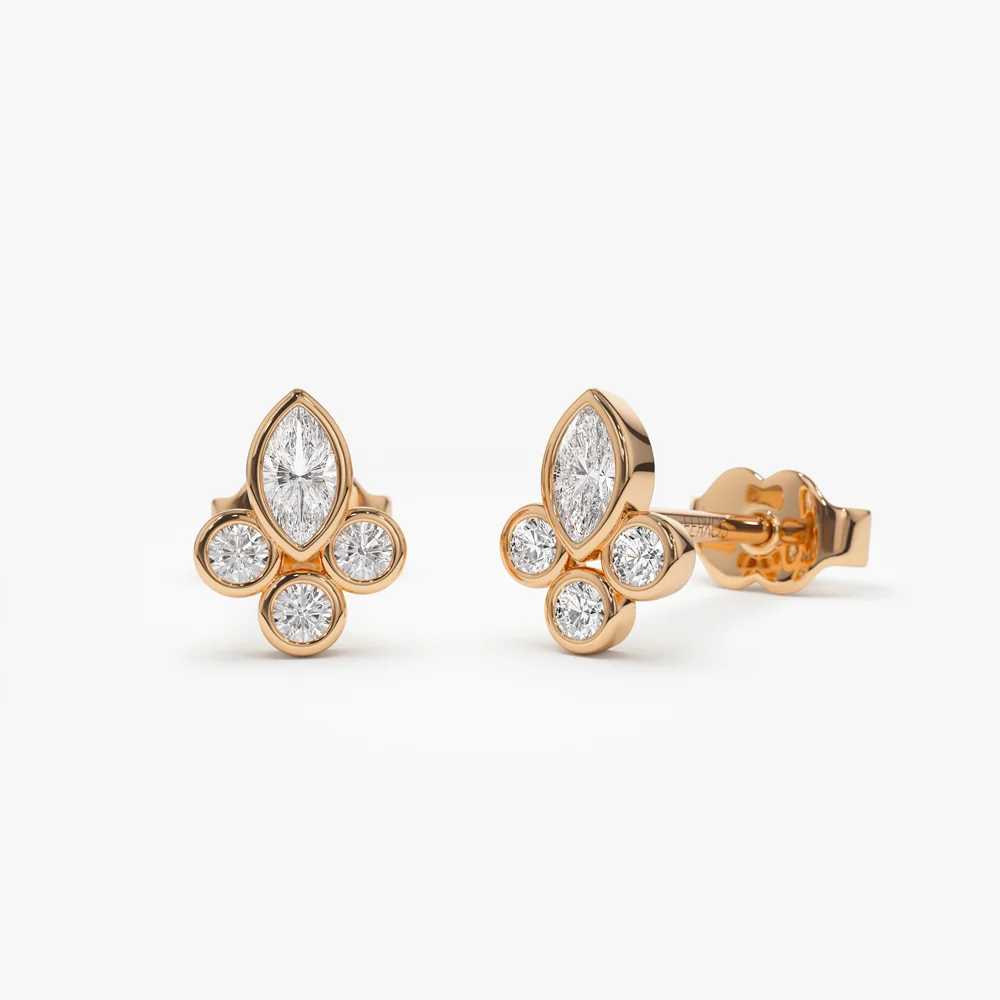 14k Marquise & Round Diamond Crown Earrings - Image 6