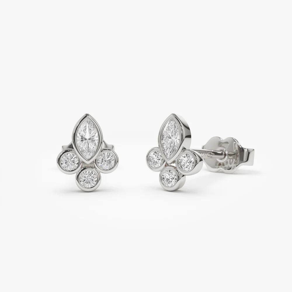 14k Marquise & Round Diamond Crown Earrings - Image 7