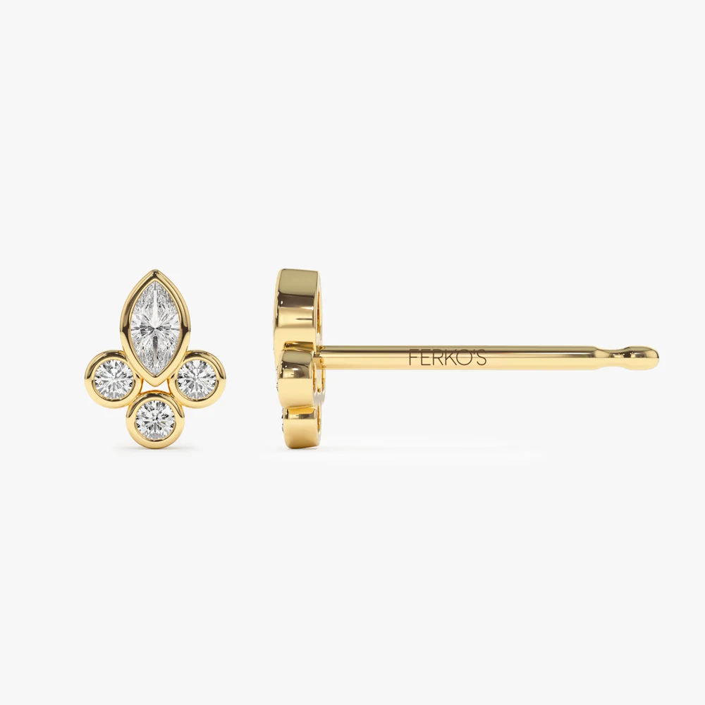 14k Marquise & Round Diamond Crown Earrings - Image 8
