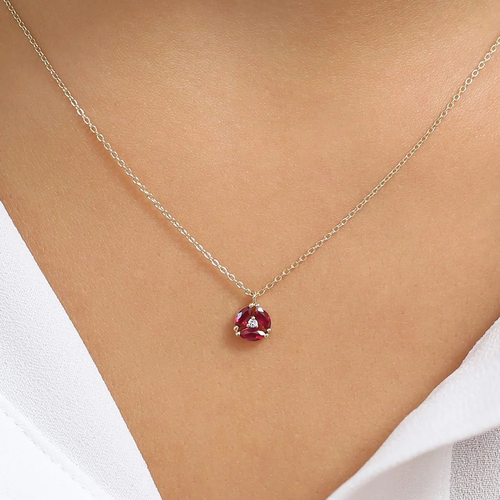 14K Gold Marquise Ruby Cluster Necklace - Image 2