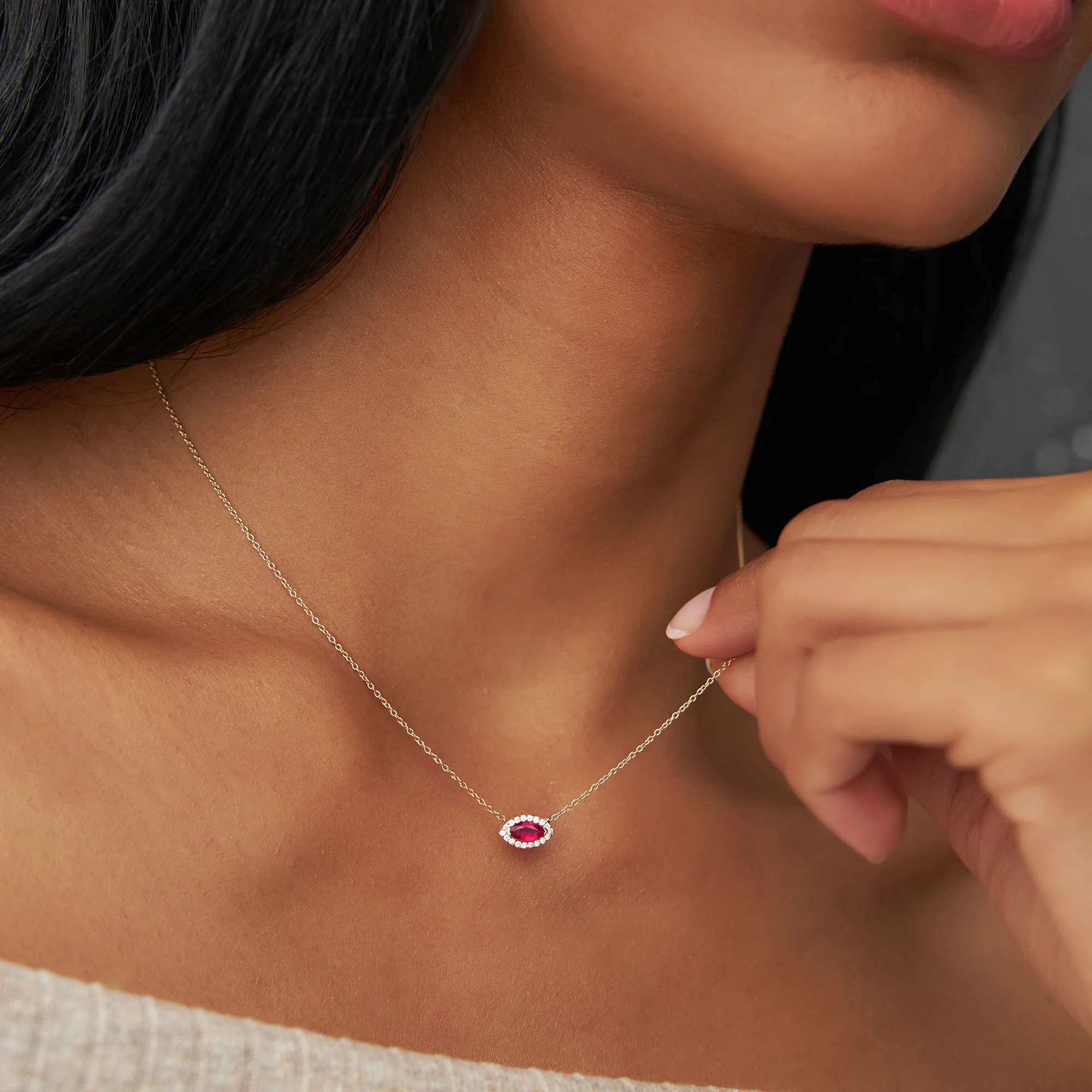 14k Marquise Ruby with Halo Diamond Setting - Image 3
