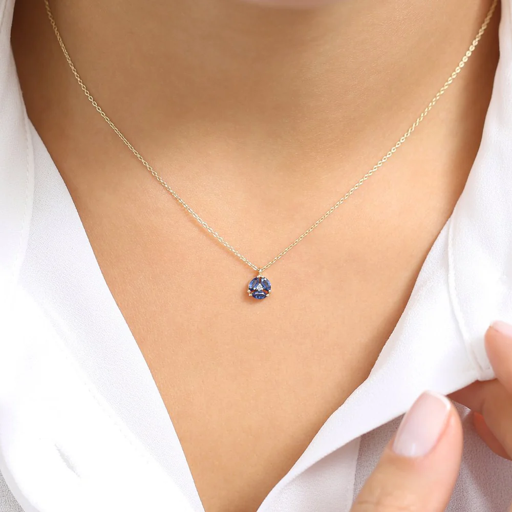 14K Marquise Sapphire Cluster Necklace - Image 3