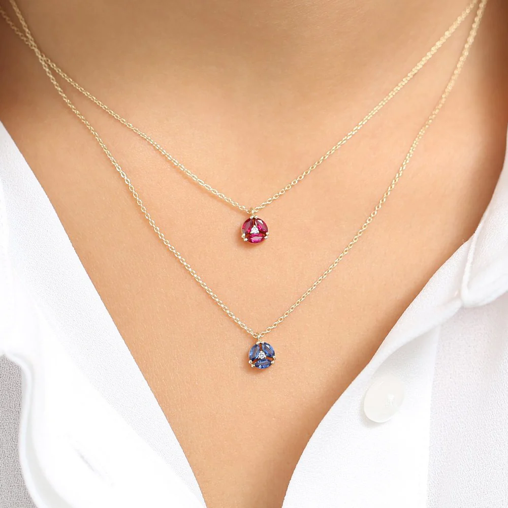 14K Marquise Sapphire Cluster Necklace - Image 4