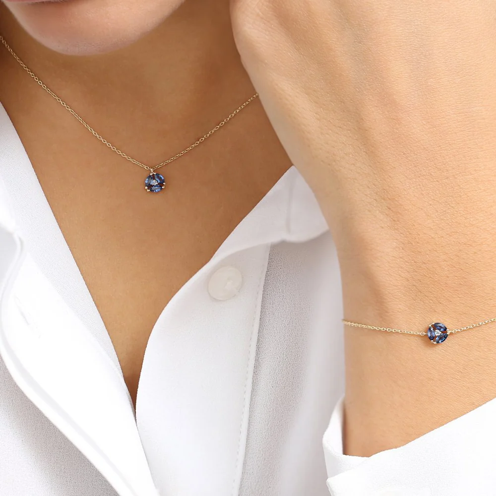 14K Marquise Sapphire Cluster Necklace - Image 5
