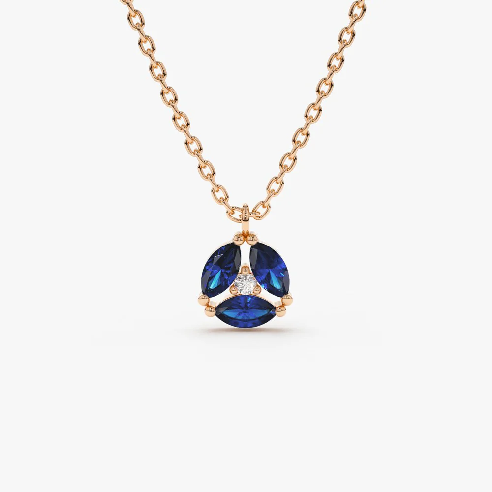 14K Marquise Sapphire Cluster Necklace - Image 6