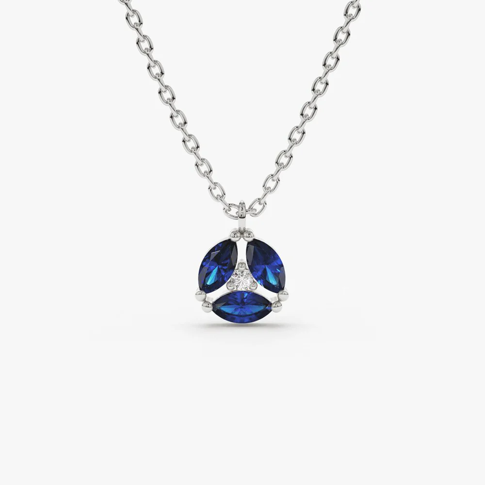 14K Marquise Sapphire Cluster Necklace - Image 7
