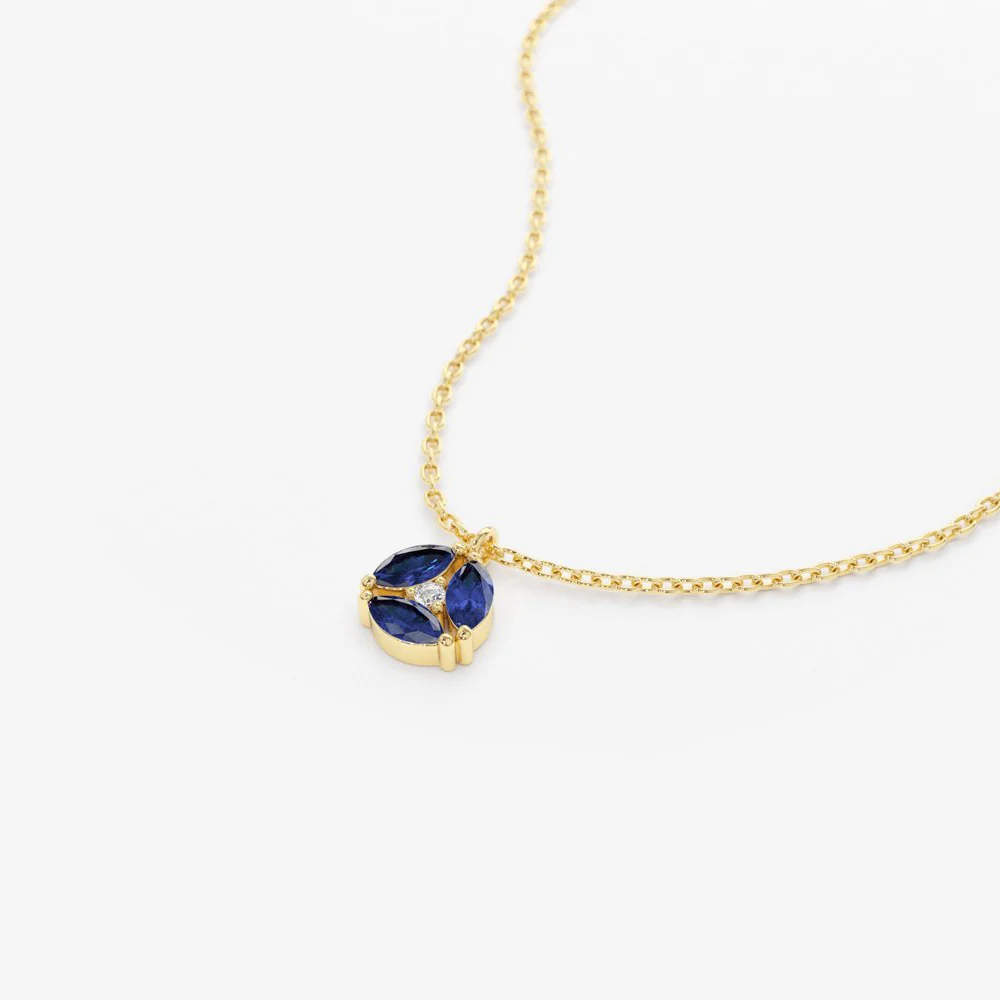 14K Marquise Sapphire Cluster Necklace - Image 8