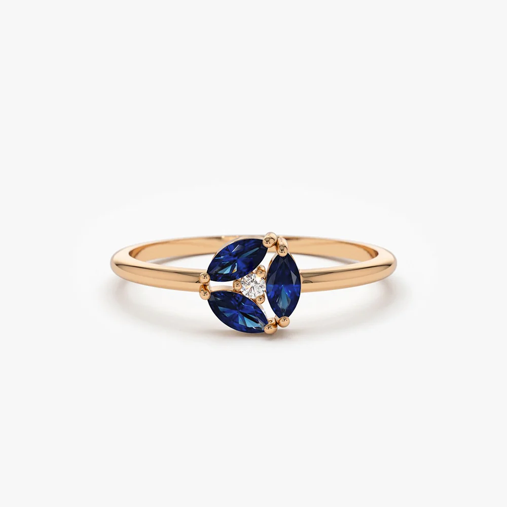 14k Marquise Sapphire Cluster Ring - Image 3