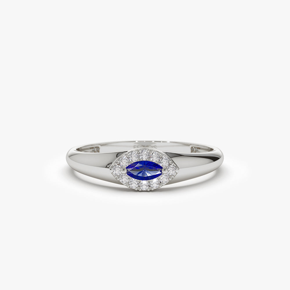 14k Marquise Sapphire Ring in Halo Setting - Image 7