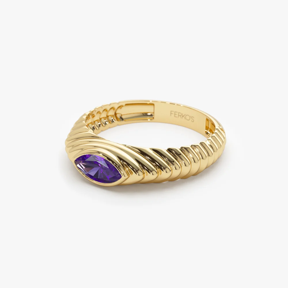 14k Marquise Shape Amethyst Beveled Ring - Image 6