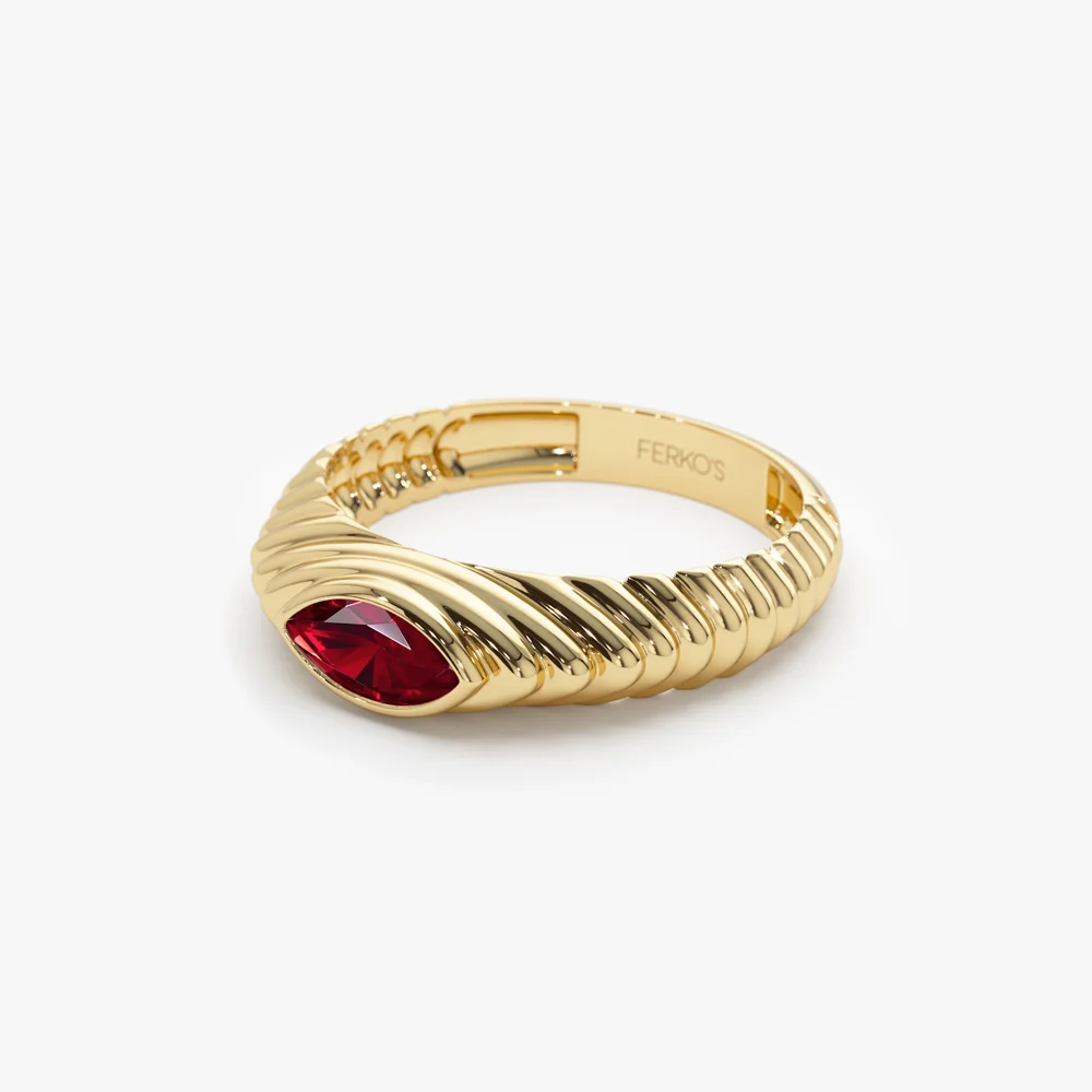 14k Marquise Shape Garnet Beveled Ring - Image 7