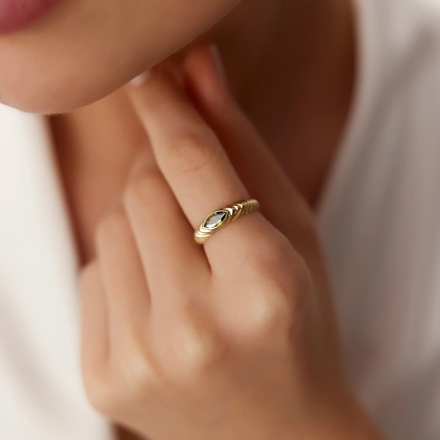 14k Marquise Shape Peridot Beveled Ring - Image 2