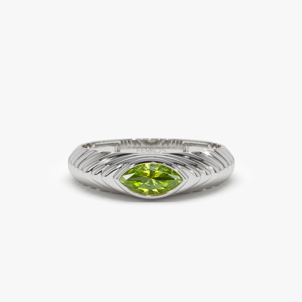 14k Marquise Shape Peridot Beveled Ring - Image 3