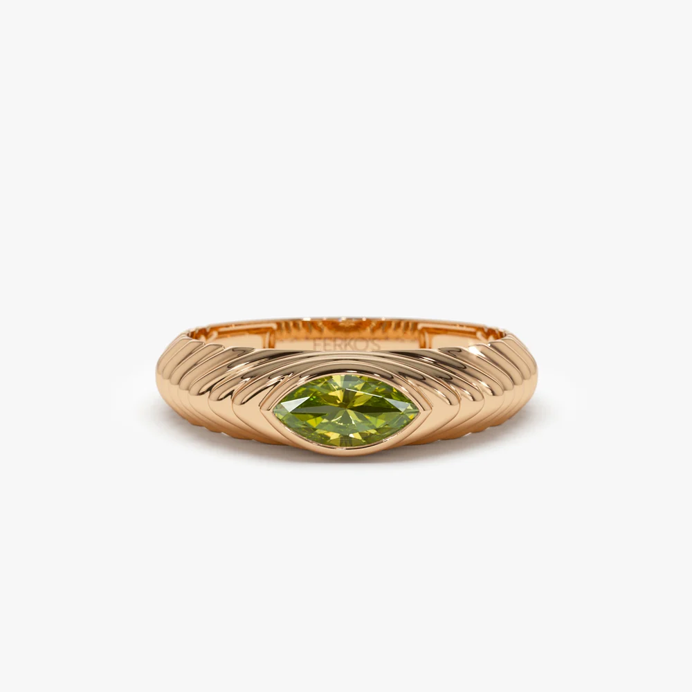 14k Marquise Shape Peridot Beveled Ring - Image 4